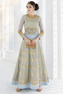 Grey Faux Georgette Wedding Floor Length Anarkali Suit